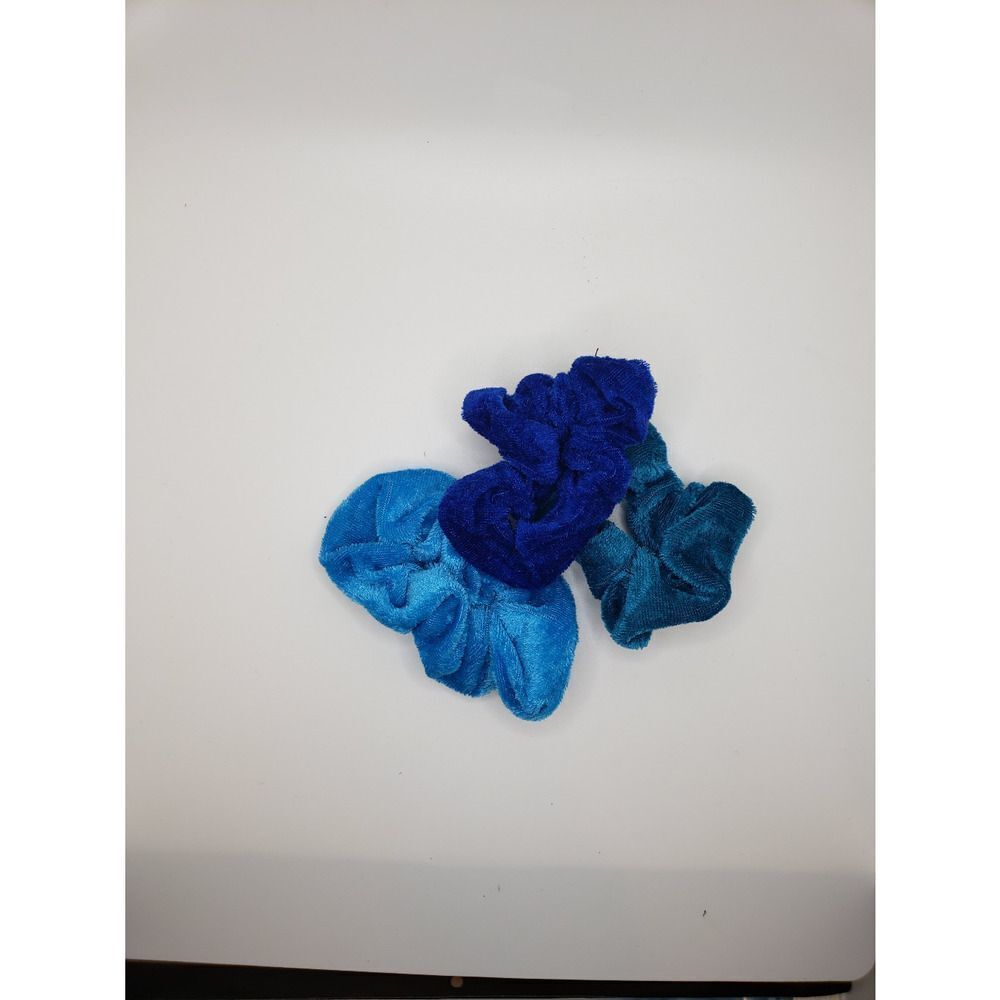 Blue crushed velvet scrunchies